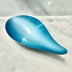 Vintage Reed & Barton 64 Enameled Teal Tear Drop Silver Plate Footed Bowl Dish